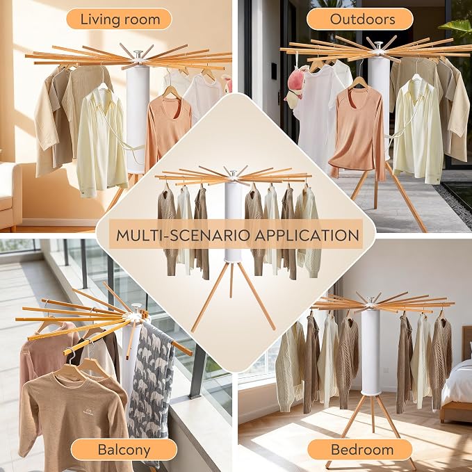 ZOFGENOW Clothes Drying Rack, Rotary Foldable Stand with 16 Arms, White | Stable Tripod Base, 50 lbs Heavy Duty, Collapsible Space Saving, indoor Laundry Room, Apartments, Balcony