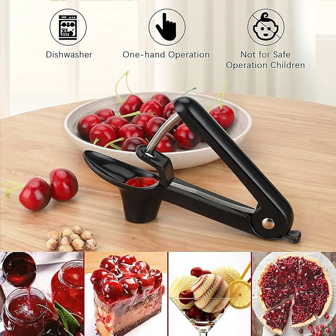 Cherry Pitter - Space-Saving Lock Design Olive Corer Tool | Non-Slip Soft-touch Handle,Dishwasher Safe Cherries Stoner Seed Remover Tool for Make Cherry Jam