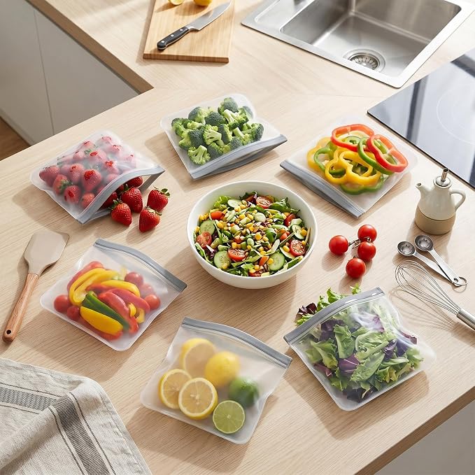 10 Pack Reusable Silicone Storage Bags Thick Leakproof Reusable Freezer Bag Dishwasher Safe Bag for Salad Fruit Snack Travel 10 Sandwich Bags