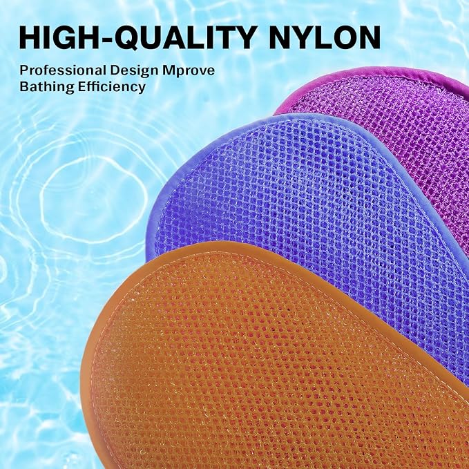 African Net Sponge Exfoliating Gloves, 3-Pack Bath Mitts for Deep Cleaning & Dead Skin Removal, Assorted Colors （Brown, Blue, Purple）