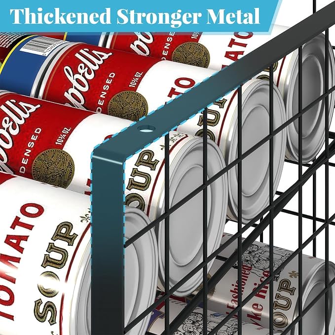 2-Tier Stackable Can Rack Organizer for Pantry Shelf, Extra-Long Can Holder for Kitchen Organization,Heavy Duty Can Dispenser for Canned Food Soup Goods up to 64 in Cabinet Storage, Black