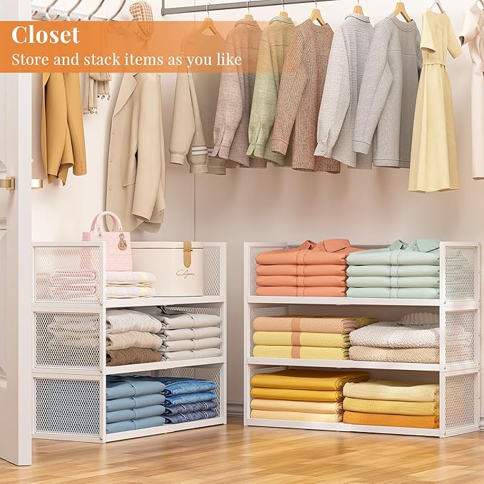 Expandable Closet Organizers and Storage, 2 Pack Stackable Closet Shelves | Metal Expandable Clothes Sweater Shelf Organizer for Closet