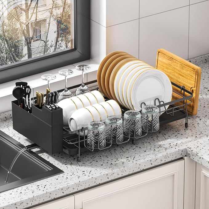 Foldable Drying Dish Rack for Kitchen Counter, Drying Rack Kitchen Sink Organizer, Sink Dish Drainer with Plate Holder, Small Kitchen Dish Strainer & Dish Dryer Organizer, Adjustable 13.7"-22.83"