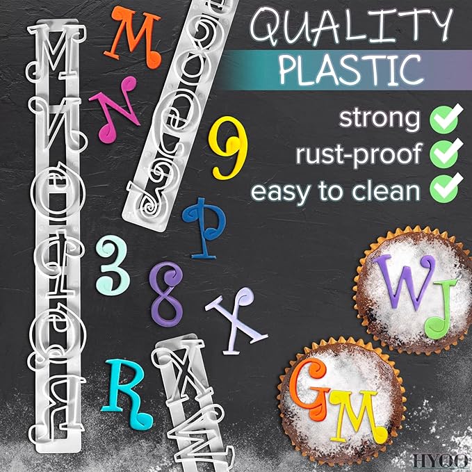Fondant Letter Cutters for Cake Decorating – Plastic Alphabet Fondant Cutters with A-Z Letters and 0-9 Numbers (9.84" L × 0.98" W), Multipurpose Letter Molds – Cake Decorating Letters for Sugar Paste