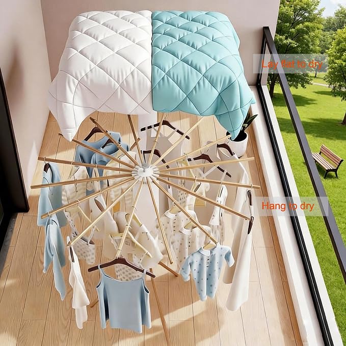 Tripod Clothes Drying Rack Foldable Laundry Drying Rack | Holds 45 lbs, solid wood build, swiveling arms, ready to use, for balcony, bedroom, laundry, garden & indoor/outdoor