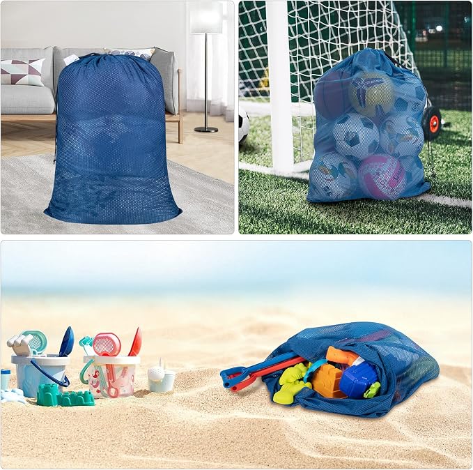 2 Pack Heavy Duty Diamond Mesh Laundry Bag, 30x36", Blue | Drawstring & ID Tag, Breathable Mesh, Machine Washable, Commercial Grade, , For College Dorms, Travel, Sports Equipment