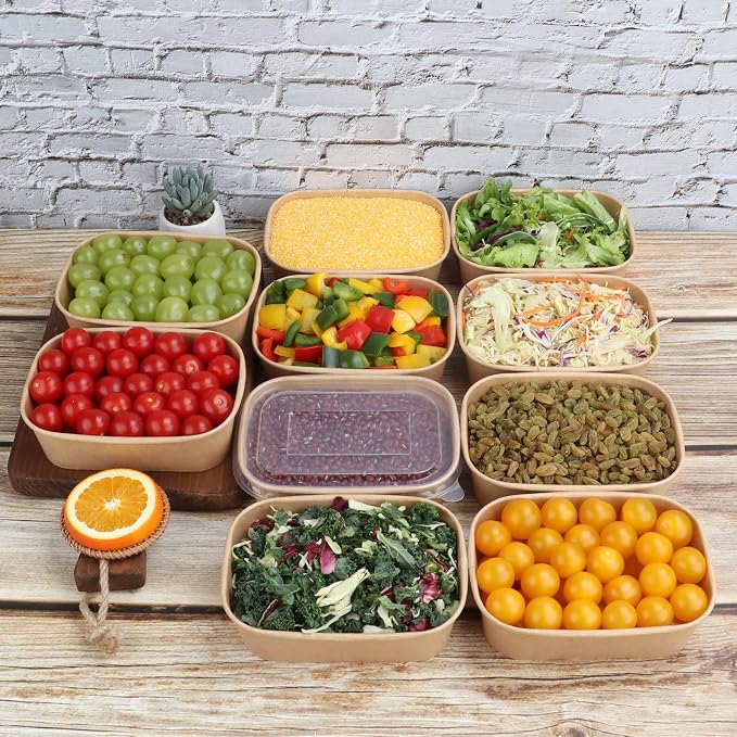 22 oz Disposable Kraft paper bowls with lids Food container 50 Pack