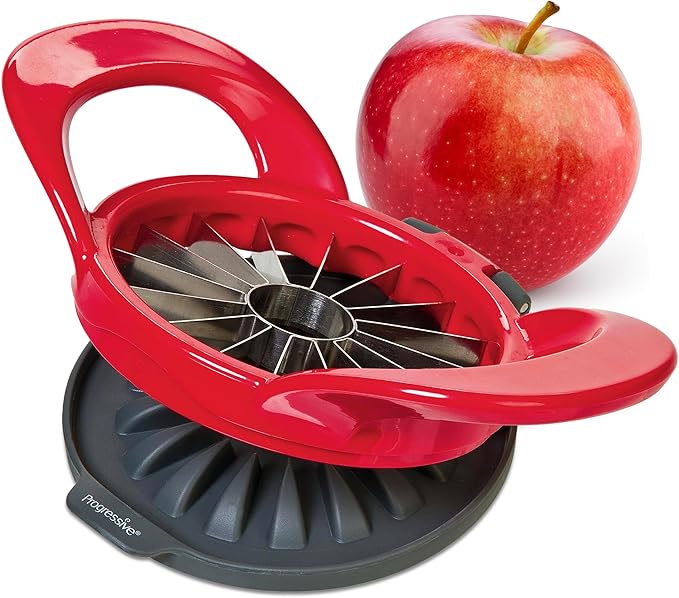 PrepWorks Apple Slicer and Corer, Attached Safety Cover, Cuts 16 Thin Apple Slices, Red