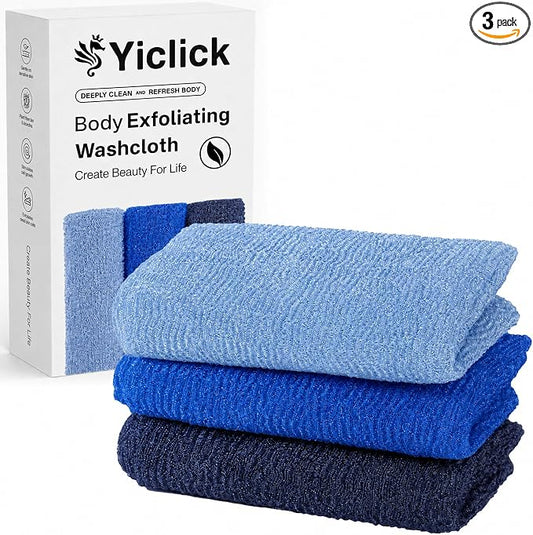3 PCS Exfoliating Washcloth Towels - Exfoliating Body Scrubber Exfoliator, Back Scrubber for Shower Bath Use, Japanese & Korean Scrub Wash Cloths, Loofah Lufa Sponge Washer for Women Men