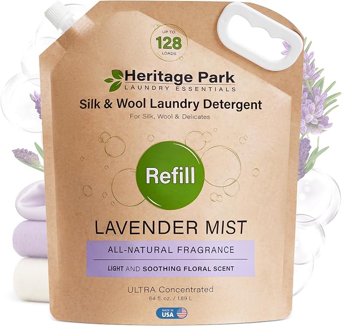 Heritage Park Silk & Wool Delicates Detergent - Lavender Mist - 64oz Refill | EWG Verified & EPA Safer Choice - Enzyme-Free Liquid Detergent - Hypoallergenic, Dermatologist Tested, Gentle on Silk & Wool