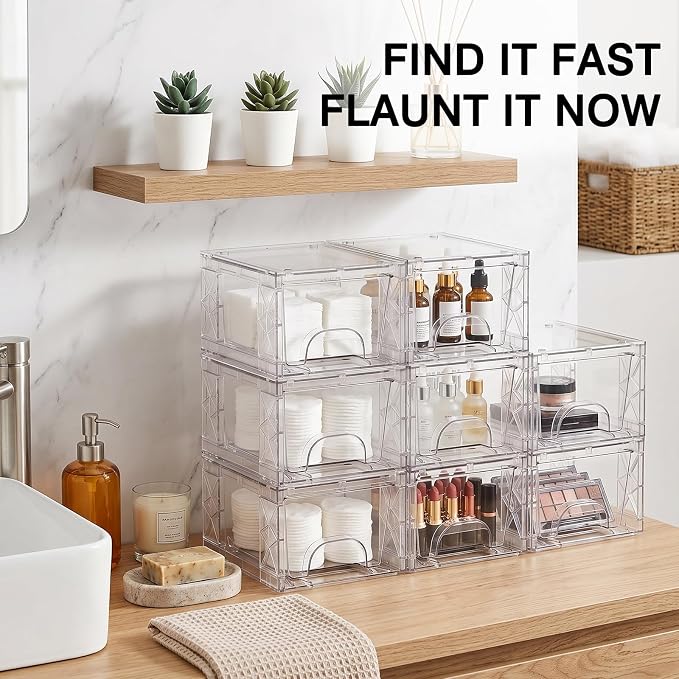 Stackable Storage Drawers 8 Pack 4.4in Clear Medicine Bins Organizer