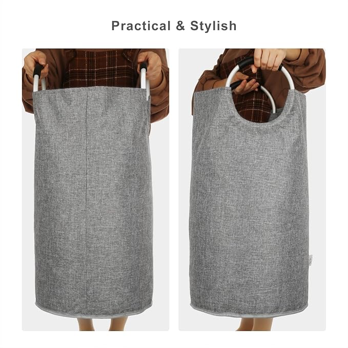 Large Laundry Basket, Laundry Hamper Bag with Handles, 90L Heather Grey | Freestanding Tall Dirty Clothes Hamper, Collapsible and Portable Laundry Bin for Dorm and Bedroom, Thick Double layer Fabric