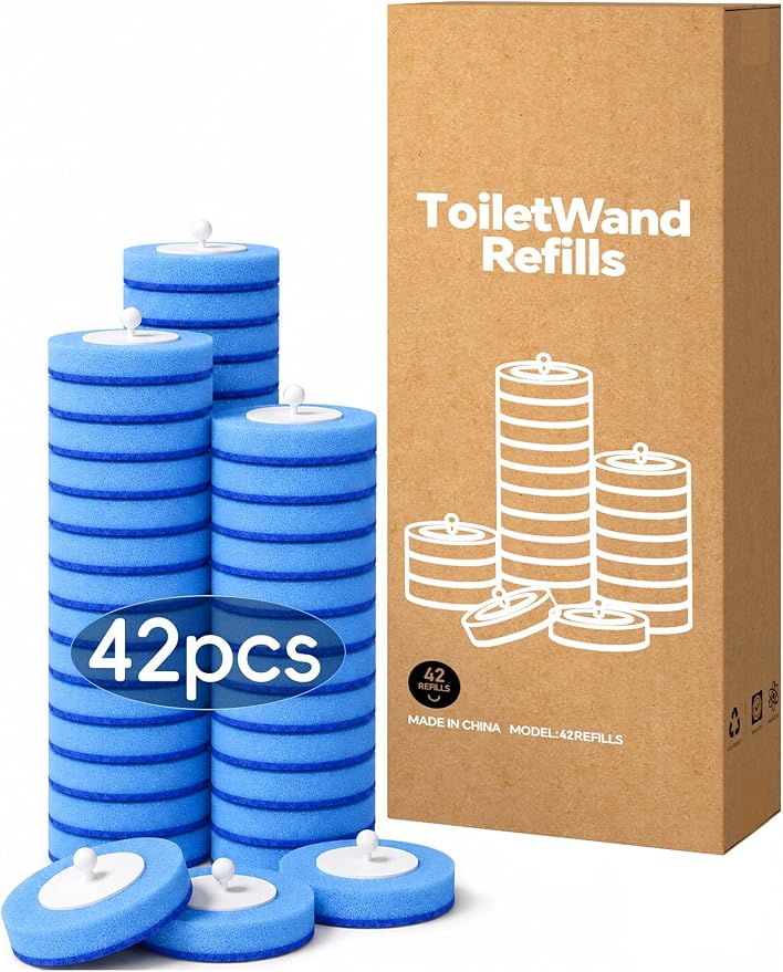 Disposable Toilet Brush Wand System, Toilet Bowl Cleaning Wand Kit with Disposable Refill Heads and Press Button Handle, 42 Count Refill Heads Only No Wand or Storage Box