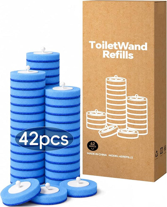 Disposable Toilet Brush Wand System, Toilet Bowl Cleaning Wand Kit with Disposable Refill Heads and Press Button Handle, 42 Count Refill Heads Only No Wand or Storage Box
