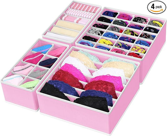 Simple Houseware 4-Pack Drawer Organizer Set for Underwear/Socks/Bra, Pink | Closet Dividers for Underwear, Socks, Bras, Scarves, Ties - Foldable Non-Woven Storage Boxes