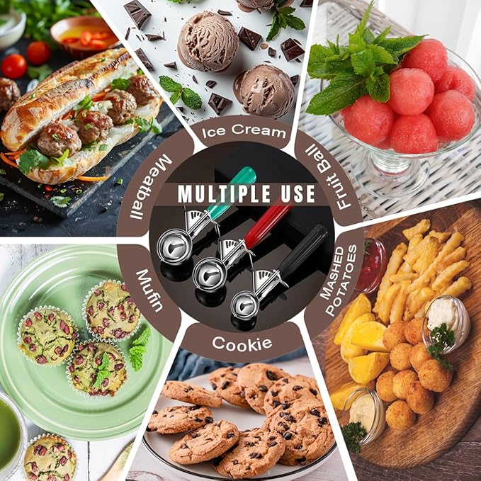 Saebye Cookie Scoop Set, Ice Cream Scoop Set, Cookie Scoops for Baking, Multiple Size Large-Medium-Small Size Disher, Professional 18/8 Stainless Steel Cupcake Scoop