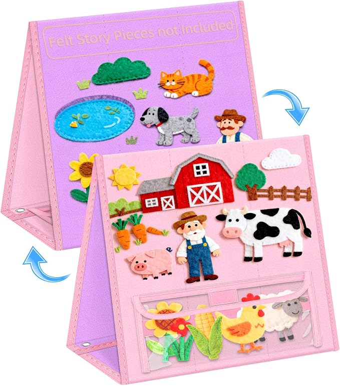 AKAYOK Foldable Felt Board - Double-Sided Flannel Story Board for Preschool Learning, Interactive Storytelling & Play | 33" x 12" Portable Felt Play Board for Home & Classroom Use (Pink)