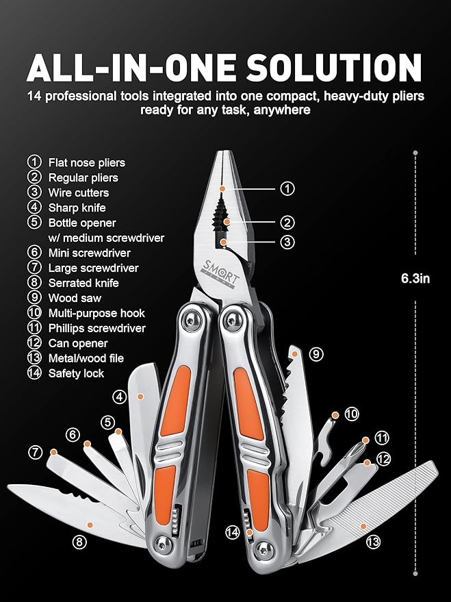 14-in-1 Multitool Pliers, Premium Gift Box Packaging, Ideal Gift for Dad | Small Pocket Knife Multitool, Mini Utility knife, Folding Pliers with Sheath, EDC Multitool Knife, Self-Locking Design
