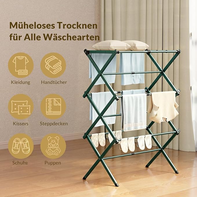 Foldable Clothes Drying Rack, 3 Tier Laundry Drying Rack for Clothes, Expandable Metal Clothing Dryer