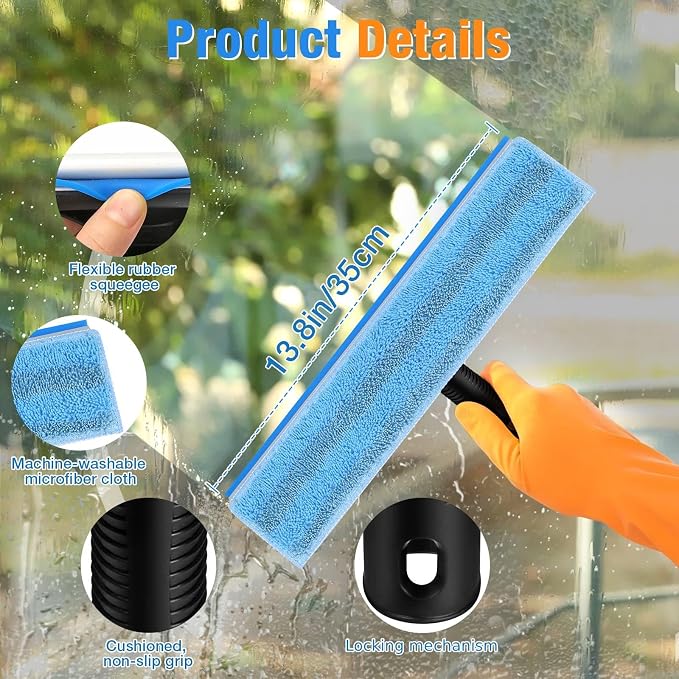 SBONNE Window Squeegee for Home Window Cleaning | Squeegee & Microfiber Window Scrubber,2-in-1 Window Cleaner Tool for Shower Glass Door,Mirror,Car Window,Bathroom