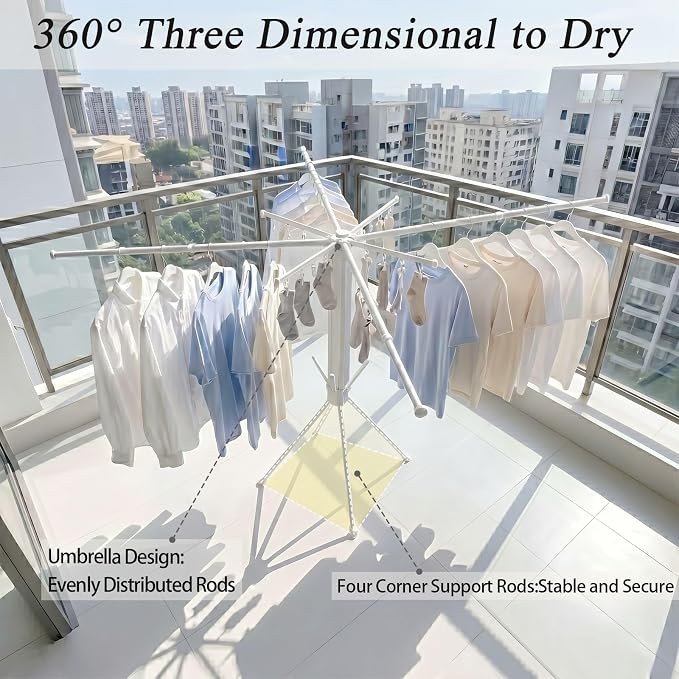 4 Leg Foldable Clothes Drying Rack Sock Clips Shoe Holders | Laundry Drying Rack,Portable Collapsible Clothing Rack,Indoor Outdoor Balcony Bedroom,Apartment Space Saving