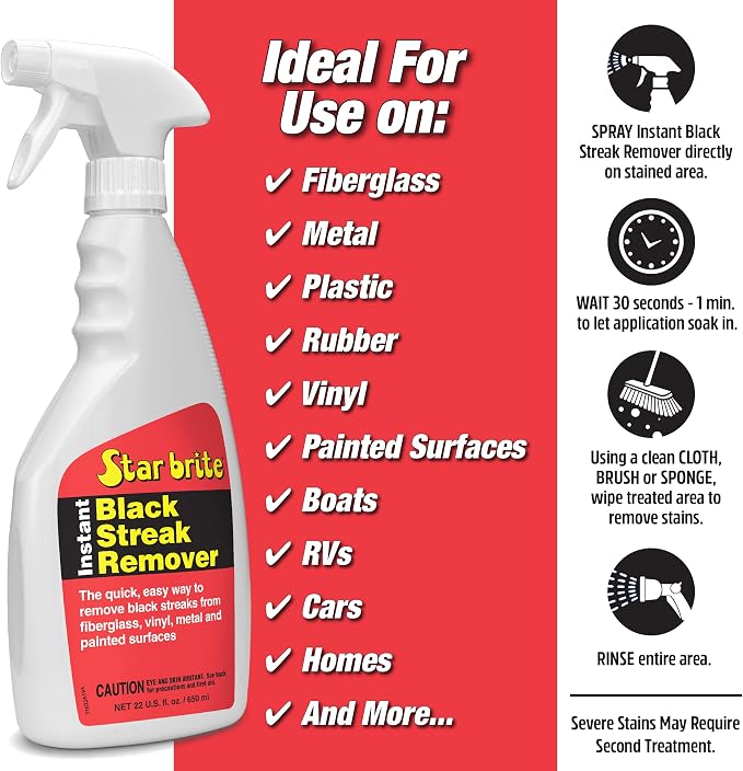 Star brite Instant Black Streak Remover - Dissolve Grease, Oil, Smoke & Exhaust Stains on Fiberglass, Vinyl, Metal, Plastic & Painted Surfaces - Spray On, Wipe Off