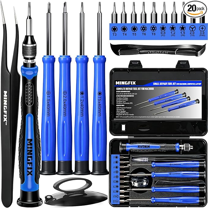 Repair Tool Kit for Apple Macbook,MINGFIX Macbook Pro/Air Screwdriver Set with P2 P5 P6 Pentalobe,T3 T4 T5 T6 T8 Torx,Ph000 Ph00 Ph0 Phillips & Y0 Screwdrivers for Teardown,Opening,Screen Replacement