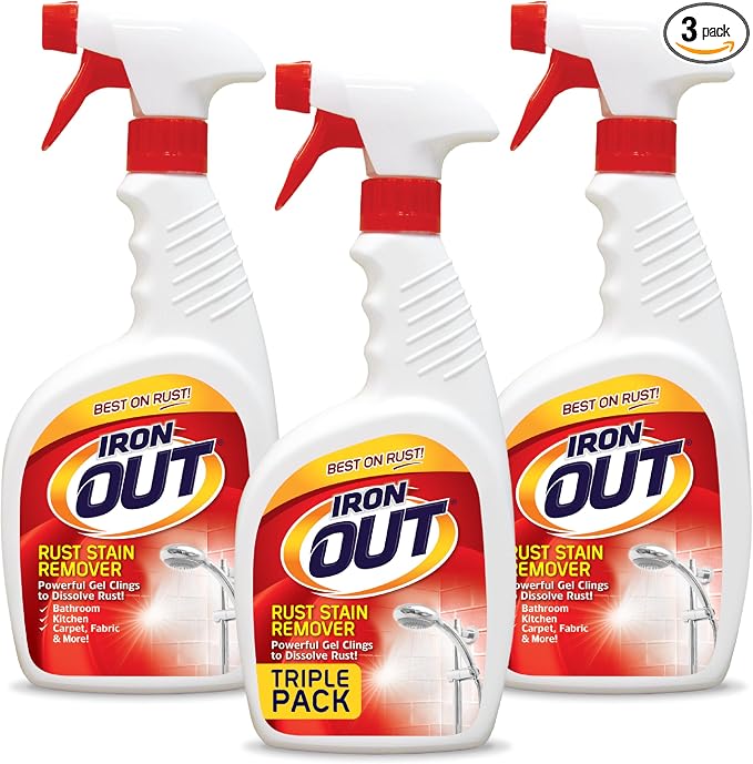 IRON OUT Rust Stain Remover Spray with Cling, No-Scrub Cleaner, 24 oz-3pk | No-Scrub Clinging Gel Dissolves Orange Rust Stains on Contact for Bathrooms, Kitchens, Tile & Laundry, Made in USA
