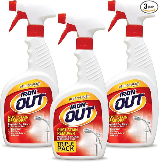 IRON OUT Rust Stain Remover Spray with Cling, No-Scrub Cleaner, 24 oz-3pk | No-Scrub Clinging Gel Dissolves Orange Rust Stains on Contact for Bathrooms, Kitchens, Tile & Laundry, Made in USA