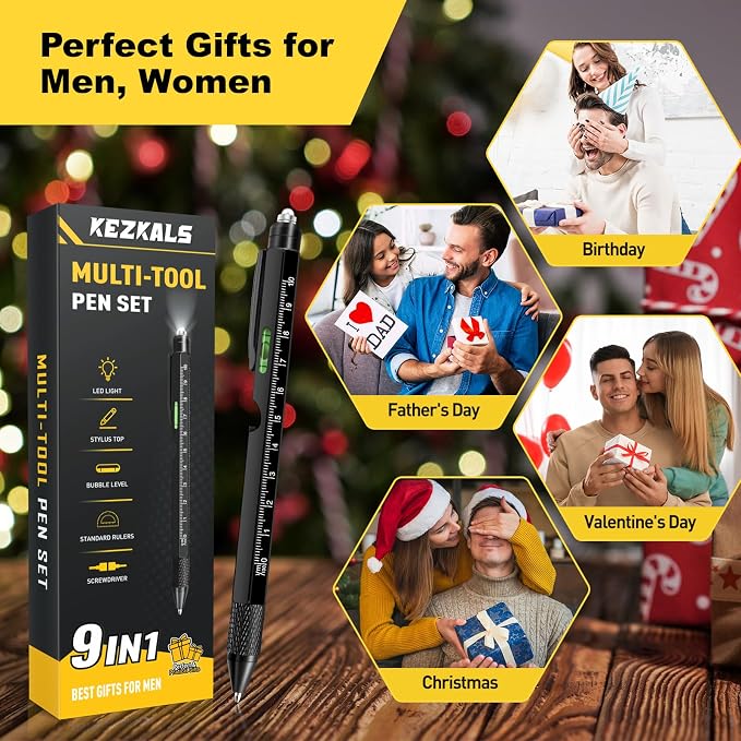 Birthday Gifts for Men, 9 in 1 Multitool Pen Mens Gifts for Him Dad | Stocking Stuffers for Men Adults, Birthday Christmas Gift for Adults, Mens Gift for Him Dad Boyfriend, Cool Gadgets Tools