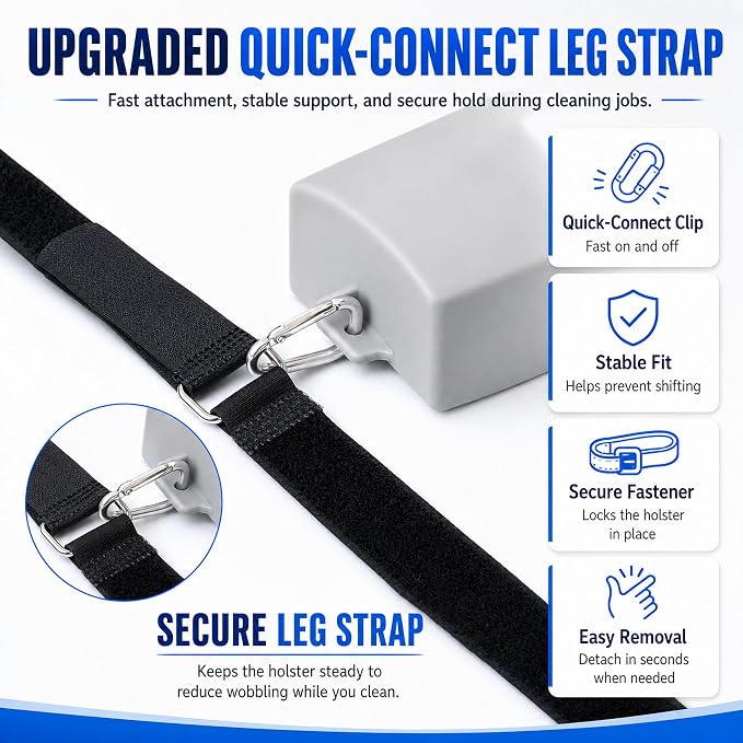 Window Cleaning Holster with Belt and Quick-Connect Leg Strap | Detachable Squeegee Holder Tool, Removable Side Bucket, Multi-Tool Waist Carry Design