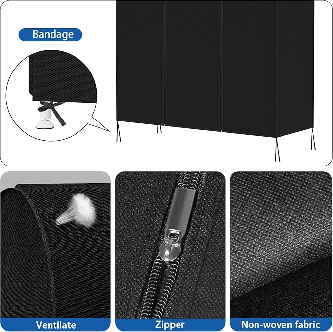 Zilink 50'' Garment Rack Cover Dustproof Clothes Rack Cover Breathable Garment Bags Protector Wardrobe Cover with 2 Durable Zippers for Garment Rack, Black, (Rack Not Included)