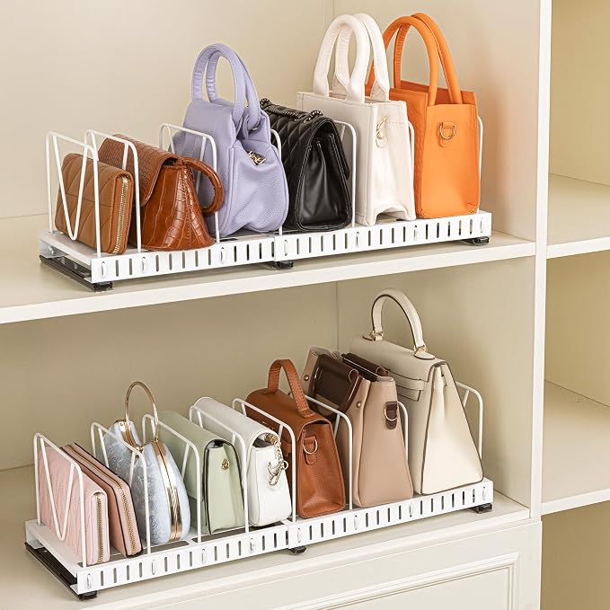 Aminigram Adjustable Purse Organizer for Closet, Metal Handbag Organizers for Closets, Pull Out Closet Shelf Dividers for Bedroom, Living Room, Home, Keep Carteras Upright