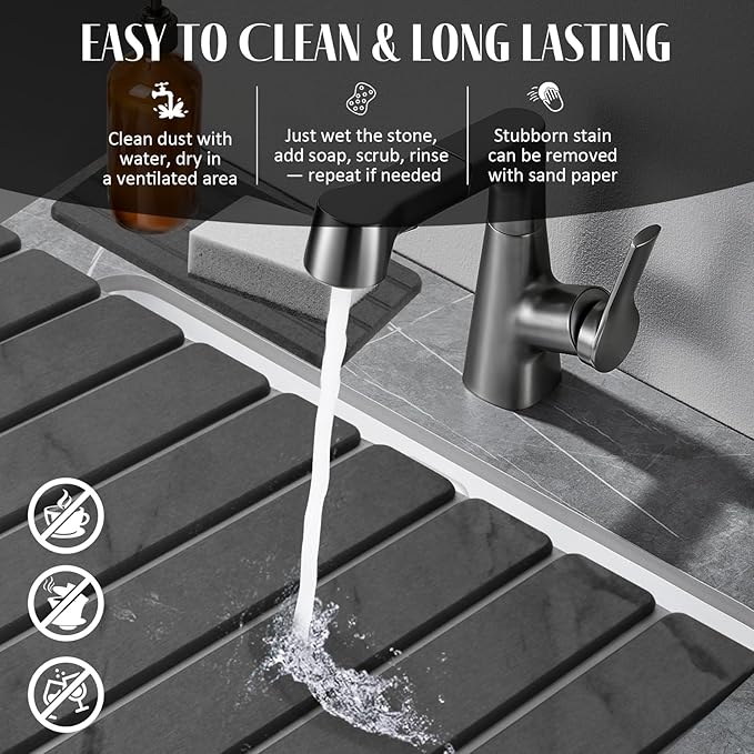 Extra Large Stone Dish Drying Mat for Kitchen Counter, 28"(L)×16 "(W) Foldable Quick Dry Dish Drying Mats, Absorbent Diatomaceous Earth Stone Drying Mats for Plate Rack Bottles Cups - Gray Marble