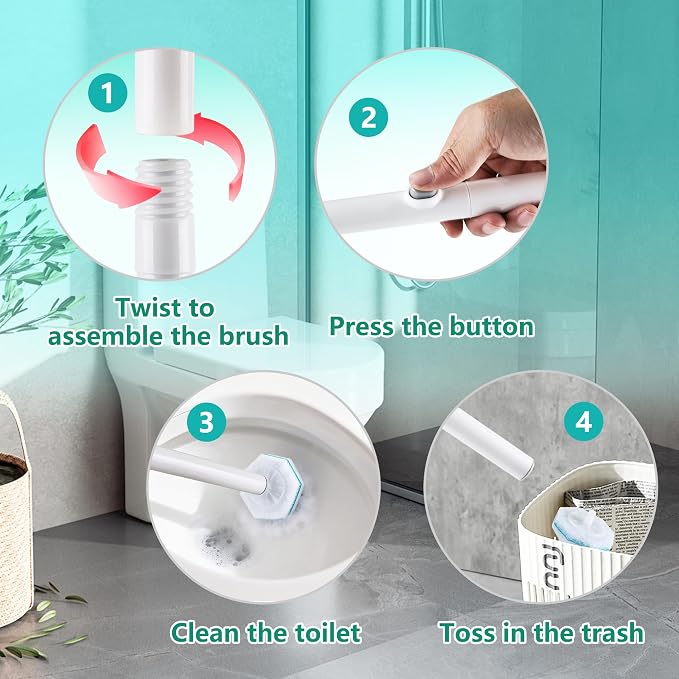 Disposable Toilet Wand with 42 Clorox Compatible Refills, Wall Mount T-oilet Bowl Holder Set, Toilet Scrubber Kit for Bathroom, Sink & Bathtub (Rainforest Scent)