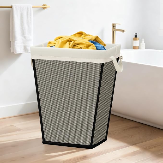 STO STO 75L Laundry Hamper, Space Saving Freestanding Clothes Basket with Iron Frame, Dirty Clothes Storage Bin with Removable Washable Liner for Bedroom, Bathroom, Dorm, Closet, Apartment, Beige