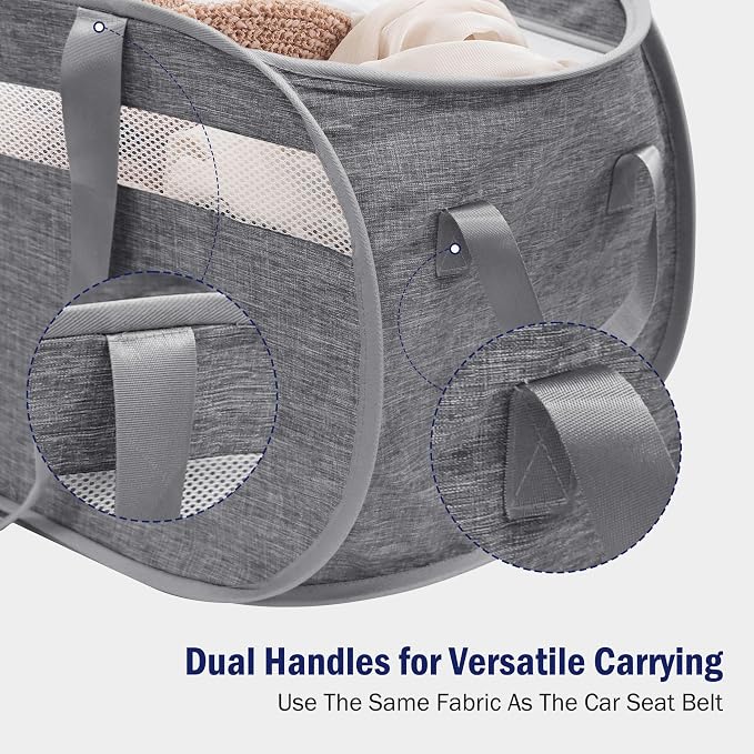 Collapsible Tear Proof Laundry Baskets with Dual Handles, Grey | 70L, Foldable, Pop up Hamper, Reinforced Durable Laundry Hamper for Home, Laundry, Bathroom, Dorm or Travel