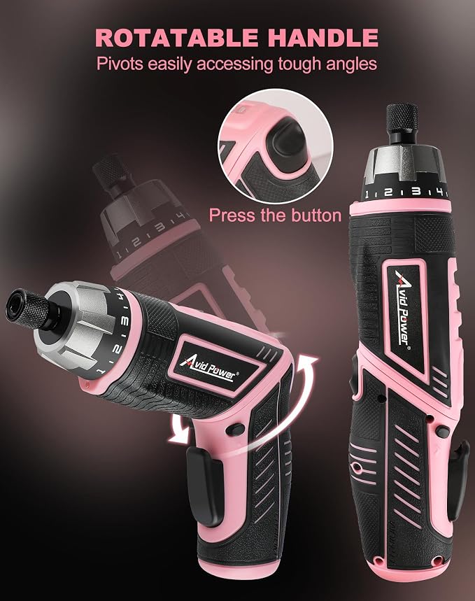 AVID POWER 4V Electric Cordless Screwdriver Set 5.65Nm 44 Bits with Case | 5.65Nm, 5+1 Torque Settings, 2-Position Handle, 44 Accessories, LED Light, for Precision Assembly & Furniture Installation