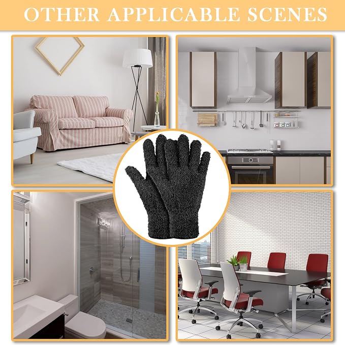 Patelai 3 Pairs Microfiber Plant Dusting Gloves Leaf Cleaning Gloves for Indoor Plants, Blinds, Furniture, House (Black,Large)