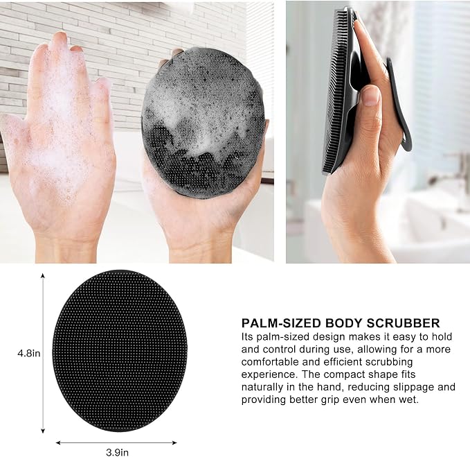 INNERNEED Silicone Body Cleansing Brush Exfoliating Scrubber, Black | Gentle Massage, Deep Clean, Hygienic Shower Scrub Brush Soft Bristles for All Skin Types, Easy to Hold