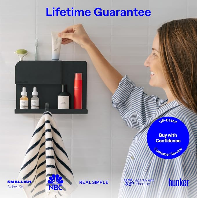 WallShelfie Bedside Wall Organizer & Dorm Decor - Dorm Room Essential, Floating Bedside Shelf Wall Mount Organizer, Remote Control Holder, Cool Teen Girls Trendy Stuff, 2.0, Black
