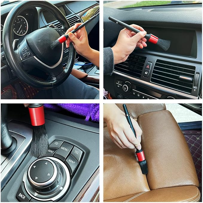 HMPLL 10pcs Auto Car Detailing Brush Set Car Interior Cleaning Kit Includes 5 Boar Hair Detail Brush,3 Wire Brush, 2 Air Vent Brush for Cleaning Car Interior Exterior, Dashboard Engines Leather Wheel