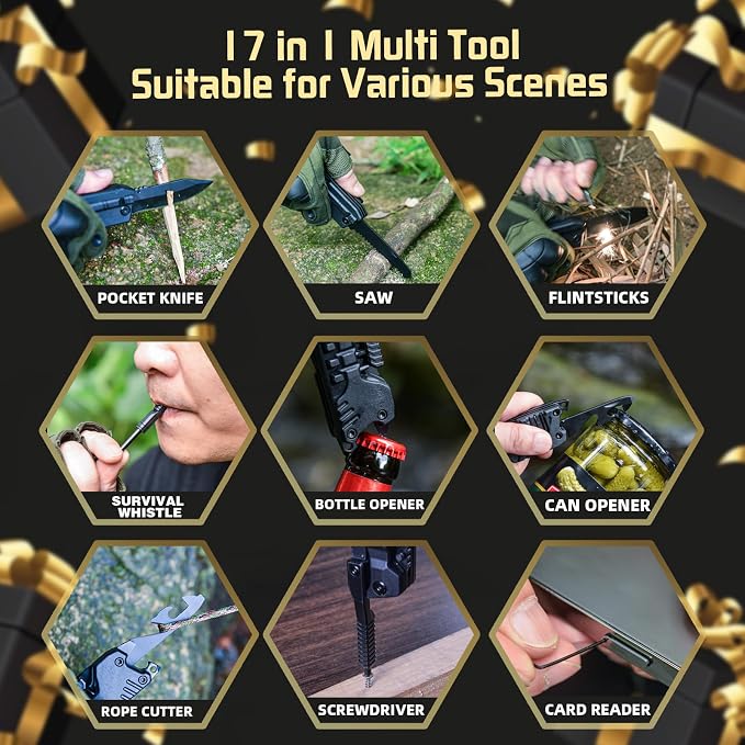 17-in-1 Multitool Knife, Multi-Tool Gift for Men, Camping EDC Pocket Knife | Stocking Stuffers Gifts for Men Dad from Daughter Son, Unique Practical Birthday Gifts for Husband Boyfriend Father Outdoor
