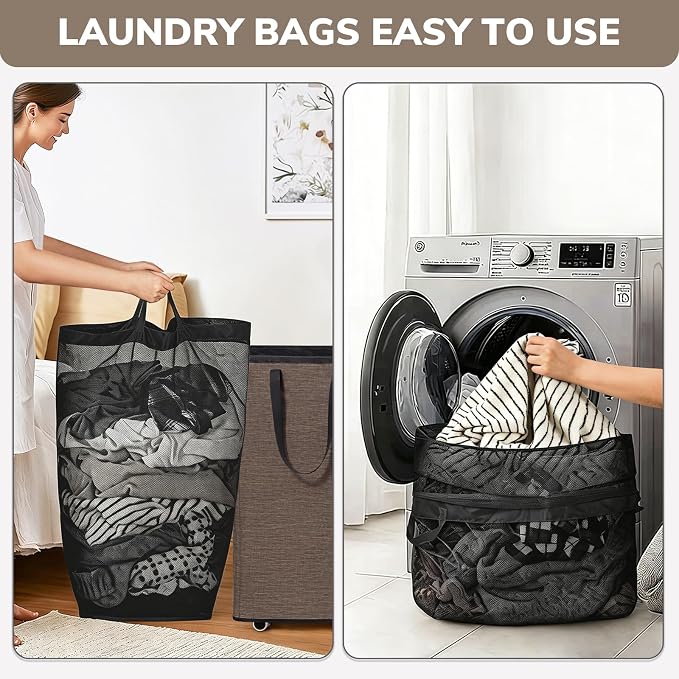 Goodpick 75L Collapsible Laundry Baskets with Removable Wash Bag and Wheels | Laundry Basket with Wheels, Rolling Laundry Hamper with Handle for College Dorm, Laundry Hamper on Wheels, Light Brown