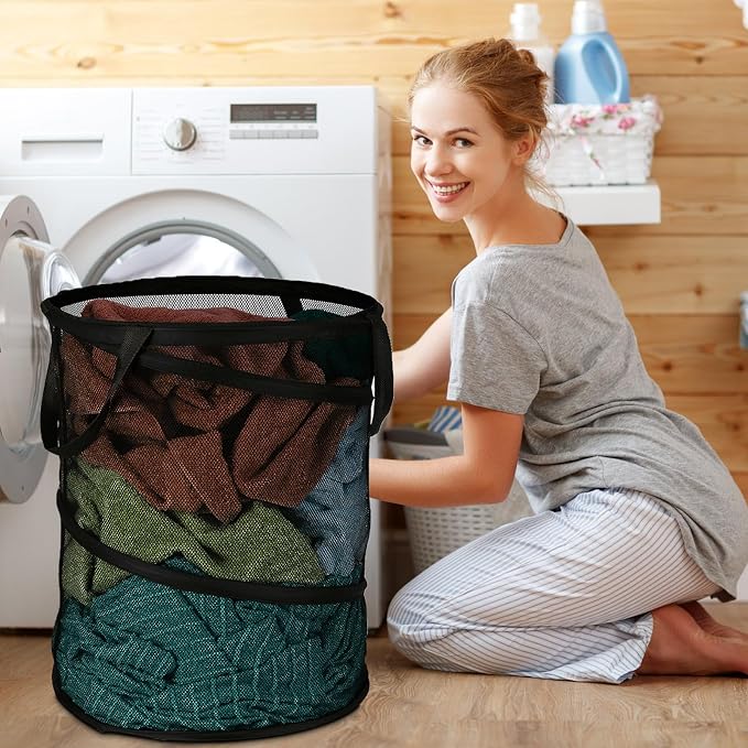 BATTOO Collapsible Laundry Baskets, Foldable Hamper for Laundry, Extra Large Pop Up Laundry Hamper 88L with Portable Bag Mesh Clothes Hamper for Bathroom, Campout, Dorm or Travel