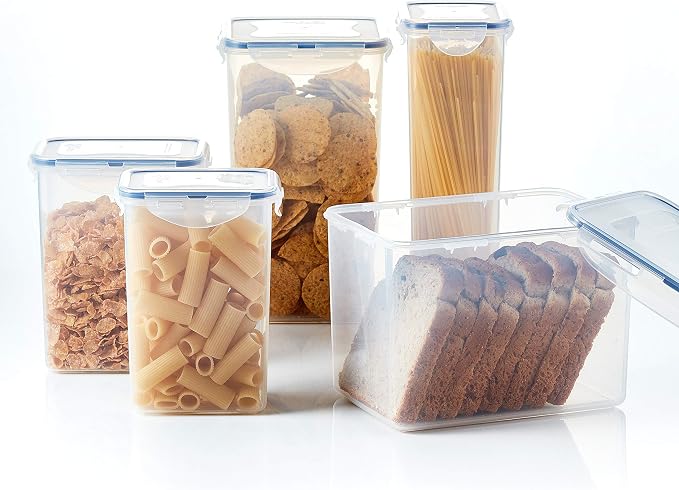 LOCK & LOCK Easy Essentials Plastic Food lids/Pantry Storage/Airtight containers, BPA Free, Square-11 Cup-for Sugar, Clear (Pack of 2)