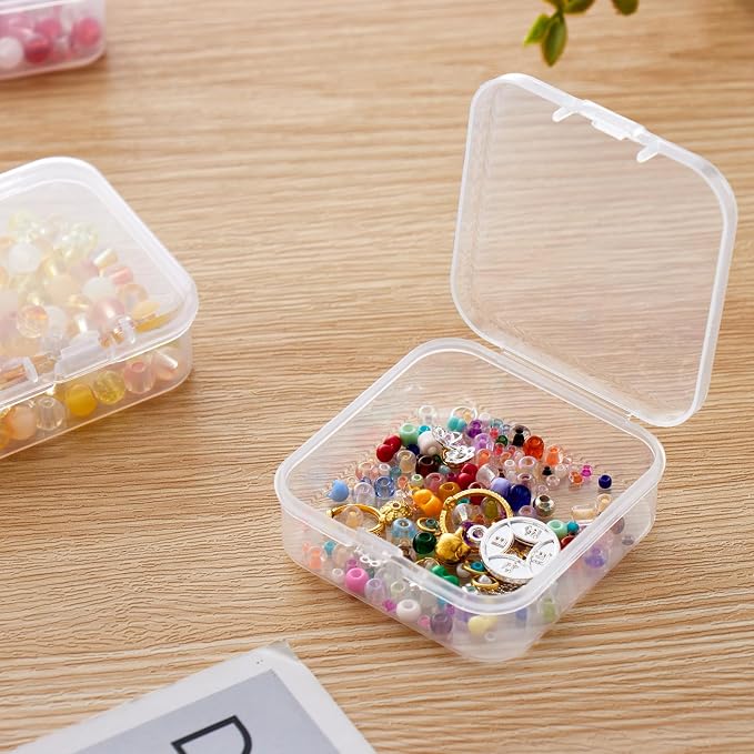 Goodma Small Bead Organizers, 78 Pieces Mixed Sizes Plastic Storage | Clear Containers, Transparent Rectangle, Craft Supply Boxes, Hinged Lid