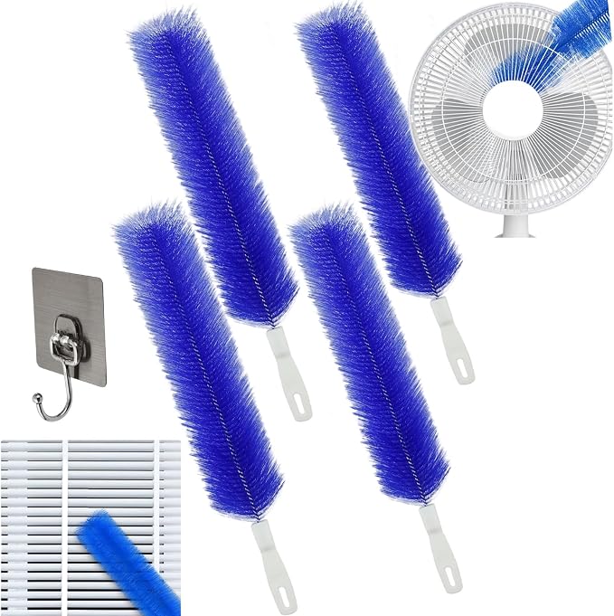 Ultimate Dusting Tool, Fan Cleaning Brush, Bendable Microfiber Head, Flexible Microfiber Duster Remover Washable ldeal for Electric Fans Air Conditioning, Home Car Vents, Curtain (4pcs*Blue)
