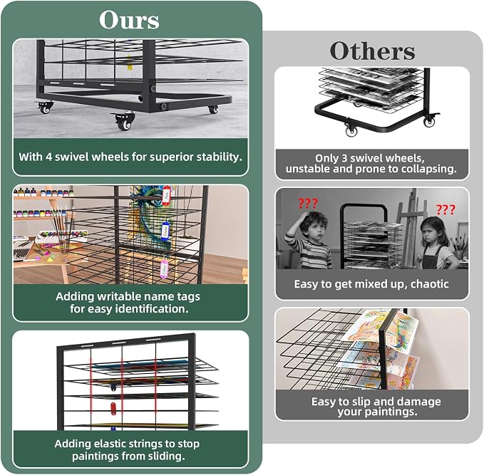 Art Drying Rack for Classroom,Paint Drying Rack On Wheels with 19 Removable Shelves,Study Metal Art Storage Rack for Art Studios,Schools