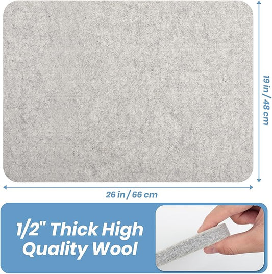 BREENHILL Wool Pressing Mat 19" x 26" – Extra Large Wool Ironing Mat for Sewing Tables & Craft Rooms, 1/2" Thick Heat Reflective Wool Pad（Light Gray）